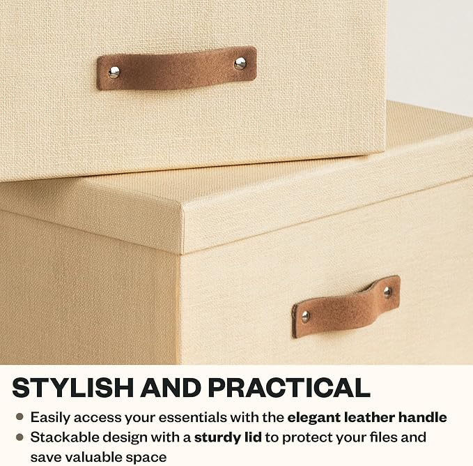 Bigso Box of Sweden Ulrika, Set of 2 - Large Storage Box (10.4 x 14.4 x 5.7in) and Small Storage Box (9.8 x 13.4 x 5.5in) - Decorative Storage Boxes with Lids - Memory Box for Keepsakes - Cream