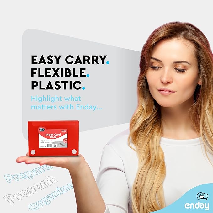 Enday Index Card Holder Red, 3x5 Note Flash Card Organizer Case, File Box with 5 Dividers, Notecard Box Holds 100 Cards, Also Available in Blue, Purple, Green, Pink, Grey, 4 Pack