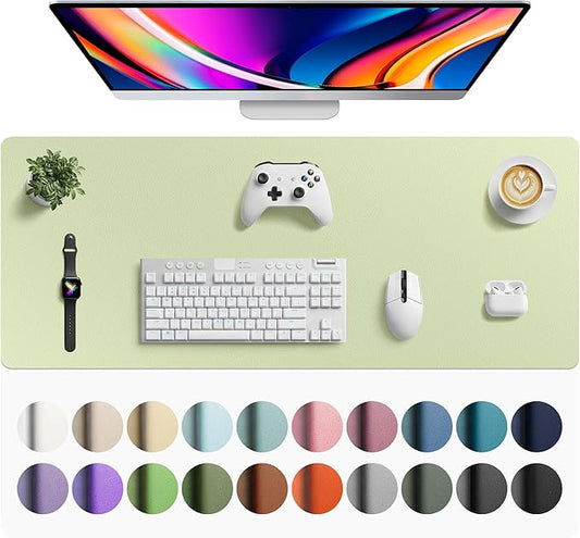 Aothia Faux Leather Desk Mat - Large Mouse Pad, Non-Slip PU Leather Blotter, Waterproof Writing Surface for Office and Home (Grass Green, 42" x 17")