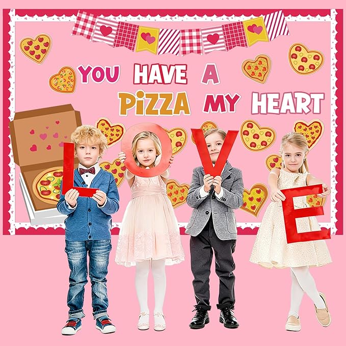 Valentines Day Bulletin Board Set Heart Pizza Cutouts Valentines Bulletin Board Decorations for School Classroom Chalkboard Wall Window Door Decor, You Have A Pizza My Heart