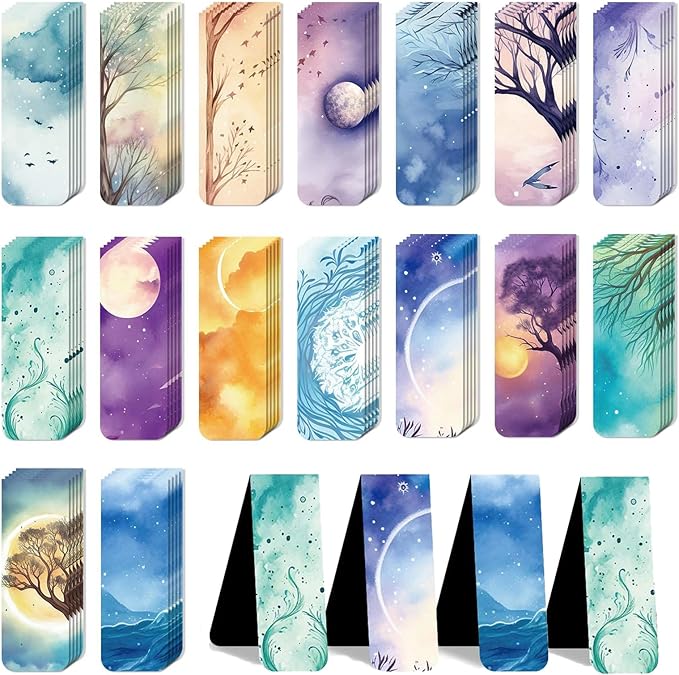 96 Pieces Magnetic Bookmarks Magnet Page Markers - Book Marks for Reading Women & Men with Storage Boxes - Cute Magnet Bookmark Clips for Reading Pleasure（Sky）