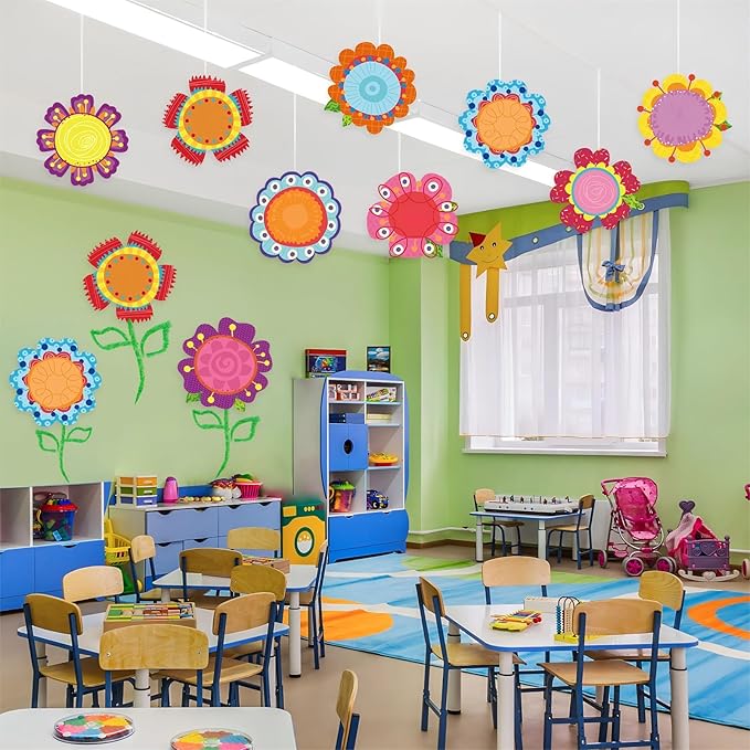 Blulu 81 Pieces Flowers Cut-Outs Springtime Classroom Blooms Decoration Colorful Flowers Cutouts Versatile Cutouts with Glue Point for Bulletin Board School Summer Party Crafts, 5.9 x 5.9 Inch
