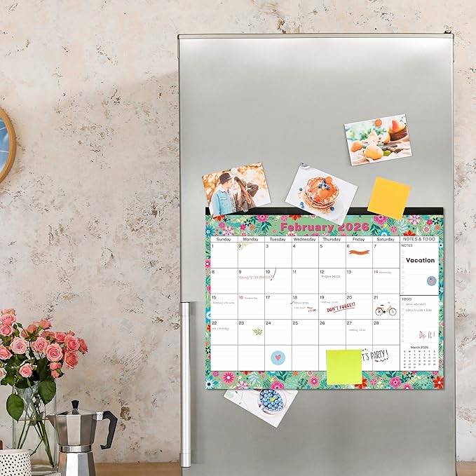 January 2026 to June 2027 Desk Calendar 2026-2027, Large Monthly 18 Months Academic Planner 17.3" x 13.2'' Floral Design with Magnets for Fridge by FFN