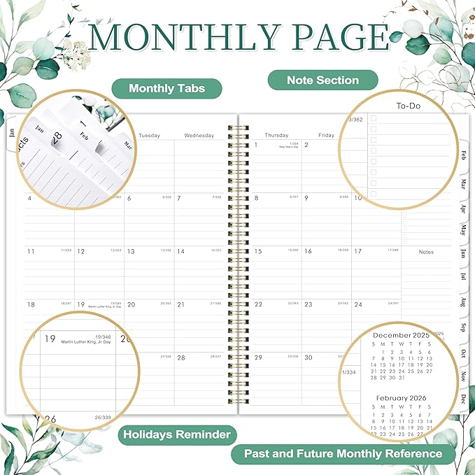2026 Planner - 9" x 11", 2026 Planner Weekly and Monthly, from JAN. 2026 to DEC. 2026, Calendar Planner 2026 with Tab, Twin-Wire Binding, Inner Pocket