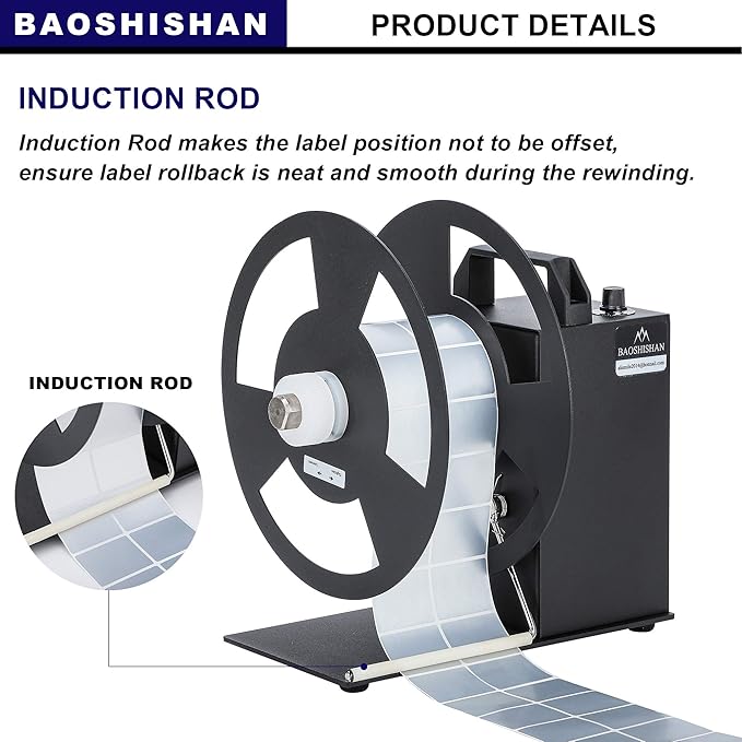 BAOSHISHAN Automatic Label Rewinder Rewinding Machine Label Width 120mm/4.7inch Core Holder 1/1.5/3 inch Roll Core Diameter 220mm/8.7inch 110V (A6)