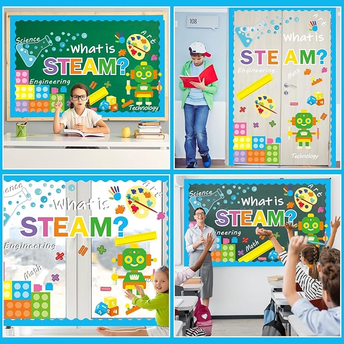 STEAM Bulletin Board Decorations STEAM Science Bulletin Board Math Technology Engineering Art Paper Cutouts Classroom Decor for Teachers Students Back to School Home Wall Door Decors Supplies