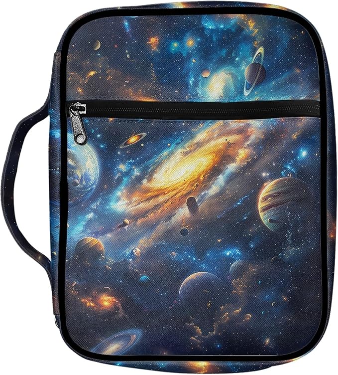 Coldinair Stellar Planets Bible Cover Case for Boy Kids,Carrying Book Cover Bible Holders with Handle and Zippered Pocket,Fits for Standard/Large Size Bible