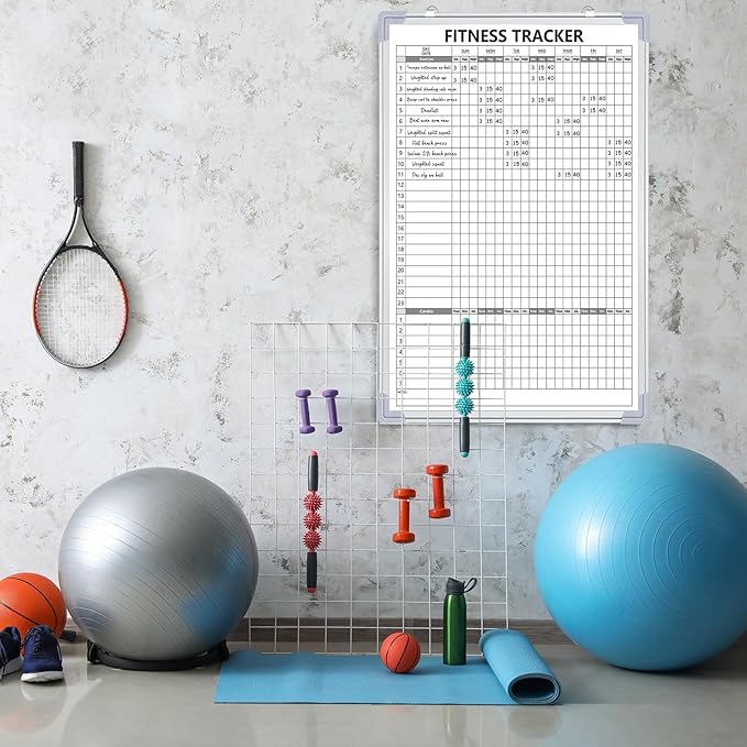 Lincia 24 x 36 Inch Fitness Tracker Whiteboard Workout Calendar for Home Gym Dry Erase Planner Hanging Removable to-Do List for Wall Whiteboard with Aluminum Frame for Gym Fitness Program(Style B)