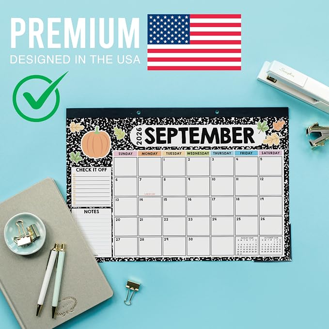 Hadley Designs Large Teacher Desk Calendar 2026-2027 - Desktop Calendar 2026, 18-Month Desk Calendars for Home, Office & Classroom, Cute Classroom Must Haves, Teacher Appreciation Gifts