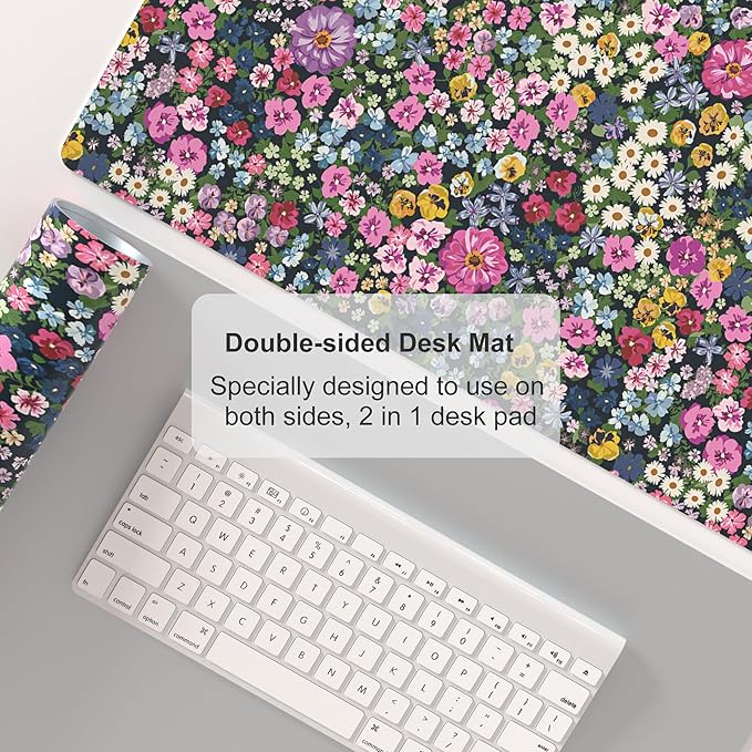 Colorful Star Large Mouse Pad, Floral Desk Mat Office Supplies, Waterproof Faux Leather Big Gaming Mousepad for Women Girls, Blooming Flowers Desk Pad Home Office Décor Accessories 31.5" x 15.7"