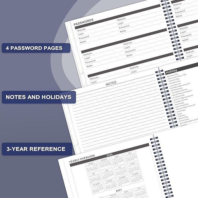 2026-2028 Monthly Planner - Monthly Calendar 2026-2028 with Two-Side Pocket, July 2026 - June 2028, 9" x 11", 2 Years Calendar Planner, Cardboard Cover