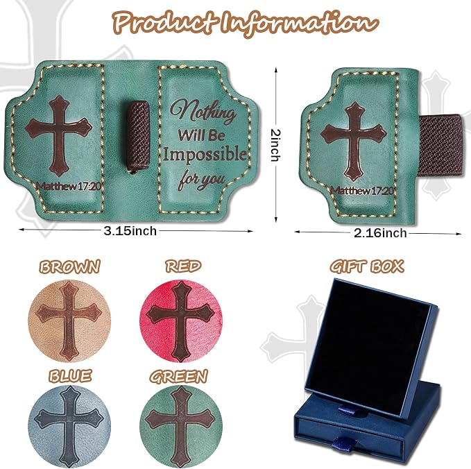Bygone Mark Personalized Magnetic Leather Bookmark with Pen Holder,Inspirational Bible Verse Religious Bookmarks,Christian Book Lovers Reading Accessory for Men Women (Green, Matthew 17:20)
