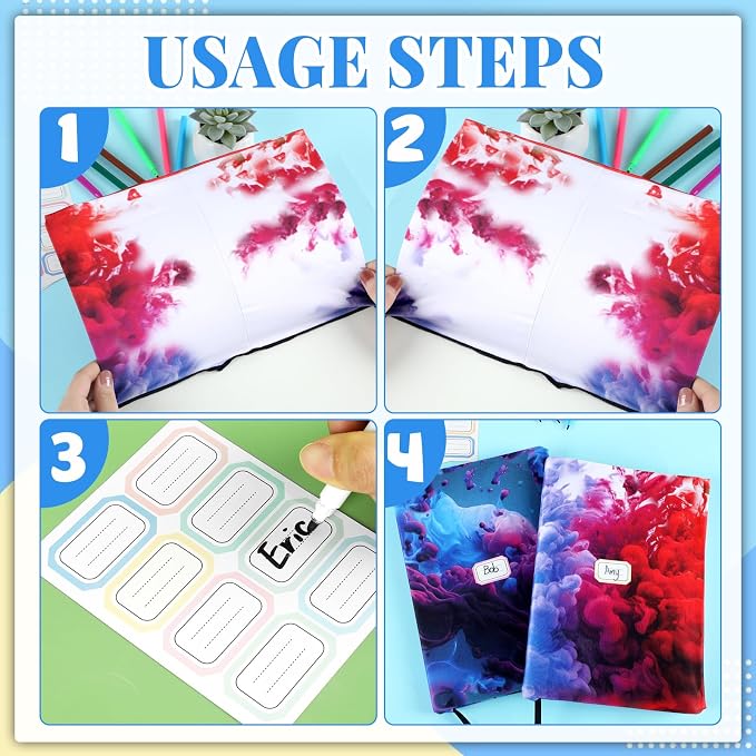 Jumbo Book Covers 7 Pack Reusable Fabric Book Cover Protective Book Covers 9x11inch Ink Splash Stretchable Book Sleeve Cover with Label Sticker for Most Hardcover Books Up to 10x12.5inch