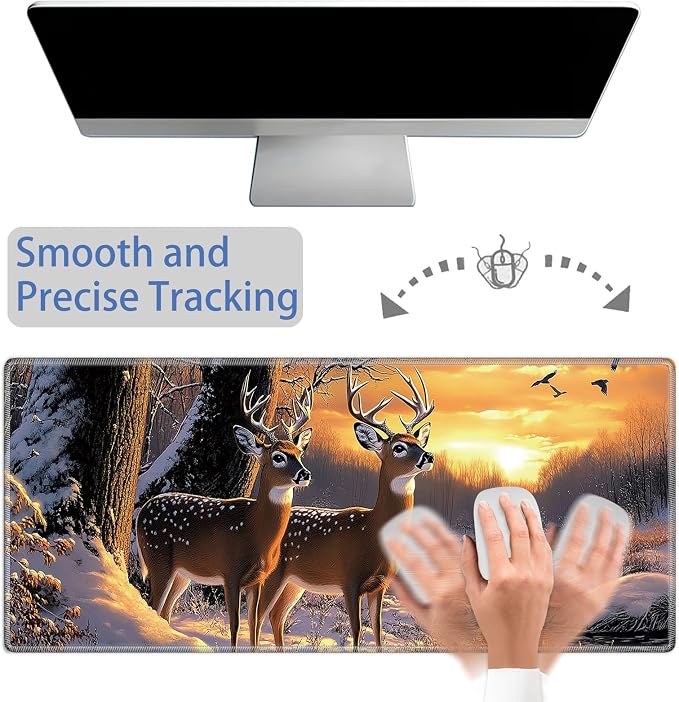 Mouse Pad Gaming Mousepad 31.5x11.8 Inch XXL Large + Coasters,Desk Mat with Stitched Edges, Non-Slip Rubber Base, Thick Mouse Pad for Computer, Laptop, Office & Home - Deer