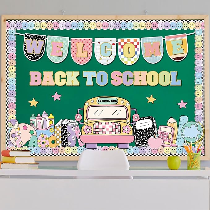 Pajean Composition Notebook Classroom Decor Welcome Back to School Bulletin Board Set Girl Style Welcome Banner Paper Cutouts Bulletin Board Borders Trim for First Day of School Classroom Wall Decor