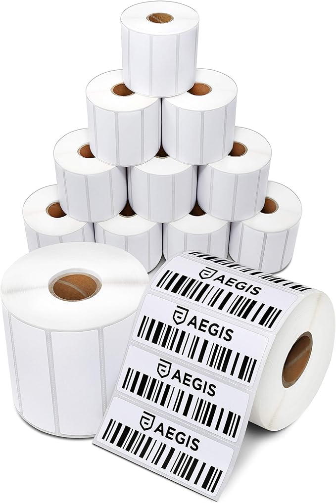 Aegis Adhesives - 3" X 1" Direct Thermal Labels (15600 Count, 12 Rolls) - Inventory SKU Barcode Labels, Address Stickers, and Shelf Identification - Compatible with Zebra and Rollo Printers