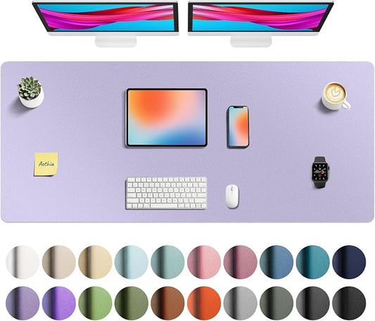 Aothia Faux Leather Desk Mat - Non-Slip PU Leather Desk Blotter, Waterproof Writing Surface, Large Desk Pad for Office & Home (Lavender, 55" x 24")