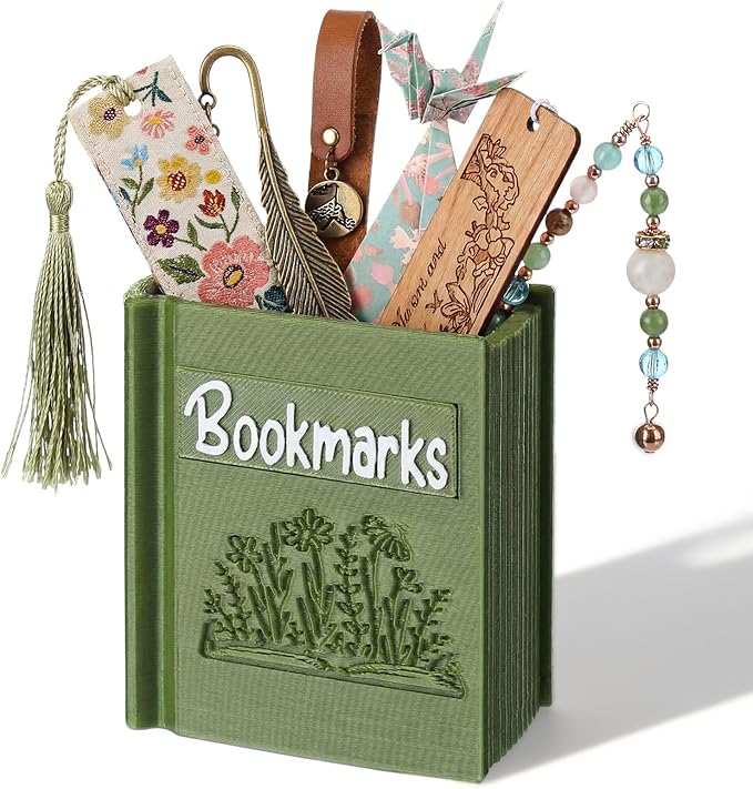 Resurhang 3D Printed Book Shaped Bookmark Holder, Book Lover Gift, Bookish Accessory Office Desk Supplies End of Year Gift for Librarian Bookworm Teacher Women(Green)
