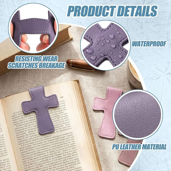 Relaxweex 6 Pcs Cross Leather Magnetic Bookmarks for Women Christian Bookmarks Page Markers Colorful Religious Cross Bookmark for Women Students Teachers Book Lovers Reading Supplies (Pink-Purple)