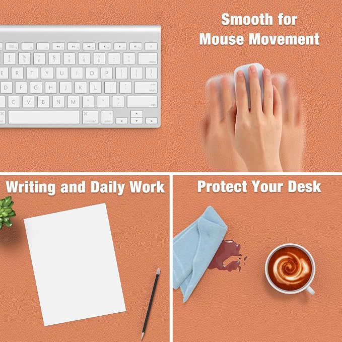 Hsurbtra Desk Pad, 35.5" x 17" PU Leather Desk Mat, XXL Extended Mouse Pad, Waterproof Desktop Blotter Protector, Non-Slip Ultra Thin Large Laptop Keyboard Writing Mat for Office Home, Orange Pink