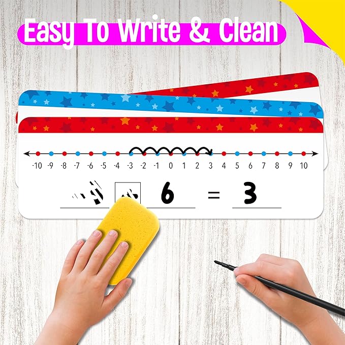 15 Packs Number Line Dry Erase Boards, Double Sided Writable and Erasable Board-0 to 20 on One Side & -10 to10 on Other Side Math White Board for Kids, Students, Classroom and Home (12” x 4”)