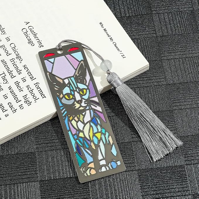 Vibrant Windowsill Cat Bookmark with Tassel - Exquisite Brass Bookmark for Book Lover Gifts, Reading Supplies Books Accessories Gifts for Friends