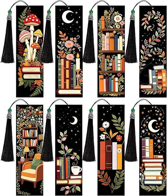 8PCS Diamond Painting Art Bookmarks,Cute Acrylic Bookmarks Crafts Kits Gifts with Tassels for Adult Women Book Lovers (Bookself2)