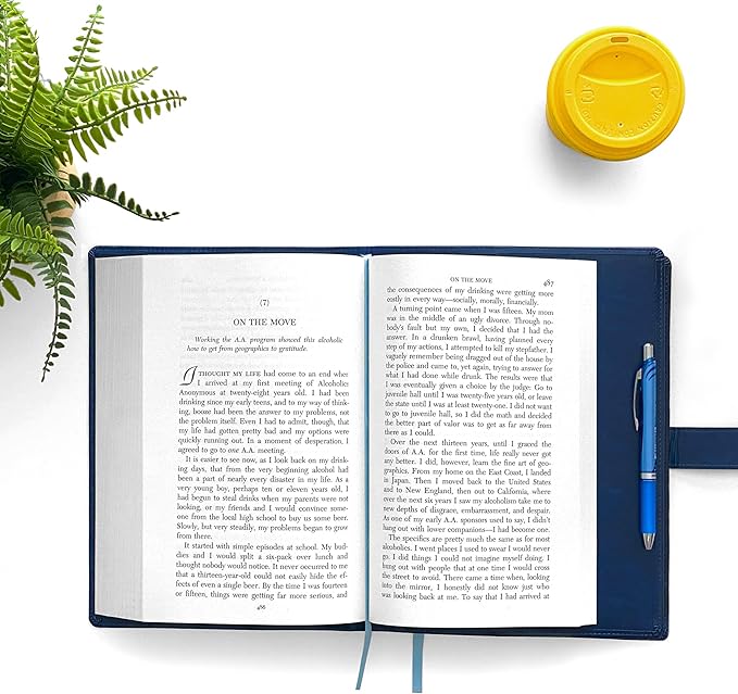 GALILEO® Large Print Double AA Big Book Cover & 12 Steps & 12 Traditions | PU Leather | AA Book Covers for Hardcover | AA Gift | Alcoholics Anonymous | Serenity Prayer (Large Print/Navy Blue)