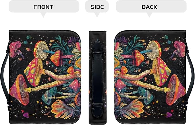 Colorful Mushrooms Bible Cover with Durable Handle，Bible Case for Women Girls，Bibl e Carrying Case Bible Journaling Supplies for Bible Cover-Size XL