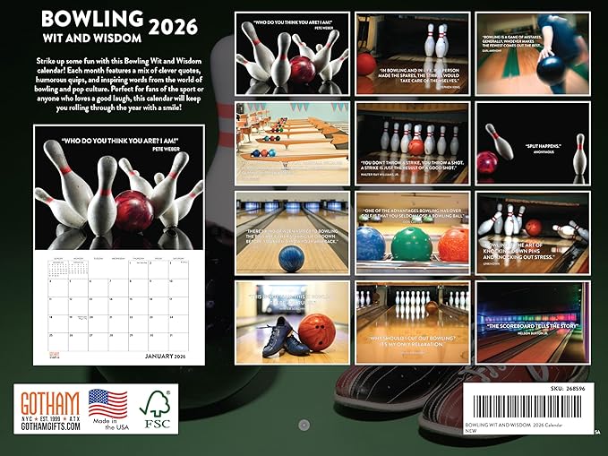 Bowling Calendar 2026 Monthly Wall Calender 12 Month | American Made In The USA