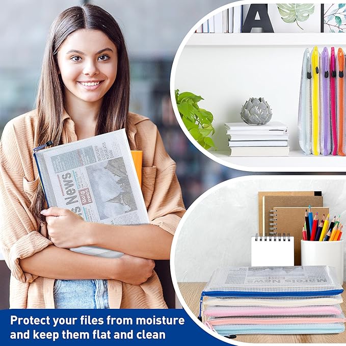 20pcs Mesh Zipper Pouch, A4 Zipper Bags for Organizing, Mesh Zipper Bag, File Organizer Pouches, Storage Pouch, Mesh Zipper Pouches for Organizing, School Office Supplies