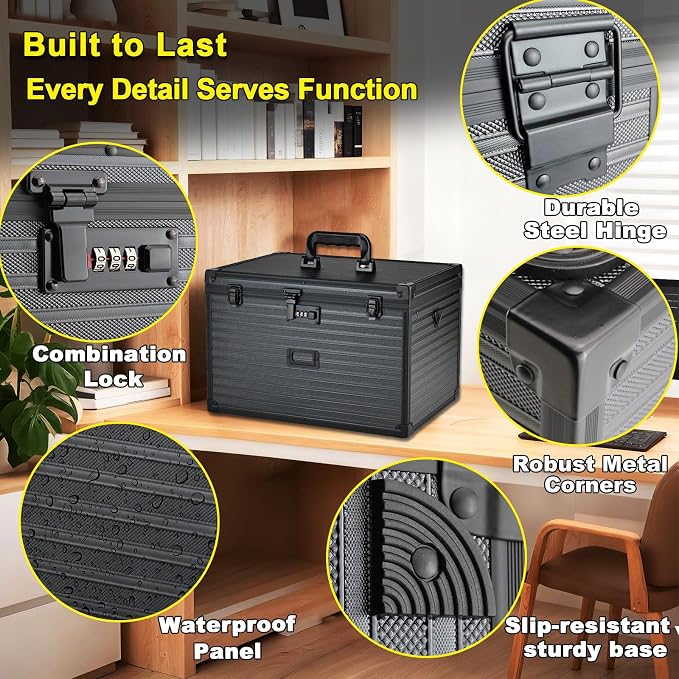 File Storage Cabinet File Organizer Document Organizer File Box in Office and Home with Combination Lock with 20 Legal Size Hanging Files (Stripe Black)