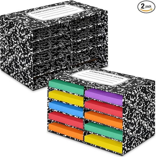 Colingmill 2 Pcs Composition Classroom Paper Storage Organizer Construction Paper Storage Desktop Mailbox File Sorter Literature Cardboard Organizer for Home Office School, 19.7 x 12.4 x 11.8 Inch