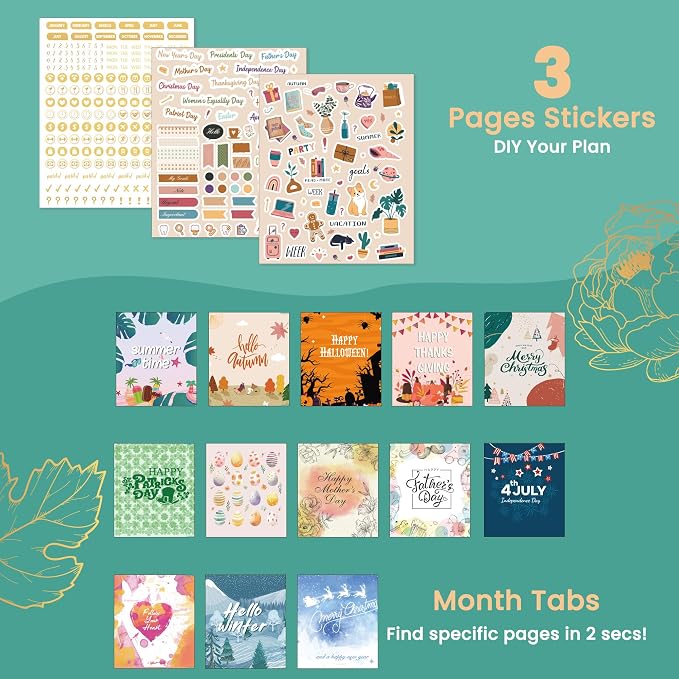 CAGIE 2026 Planner Weekly and Monthly， Jan - Dec 2026 8.3 x 9.3 Inch Hardcover Spiral Bound, 13 Monthly Dividers Tabs, Stickers, Floral Daily Planner for Women Perfect 2026 Yearly Calendar Planner