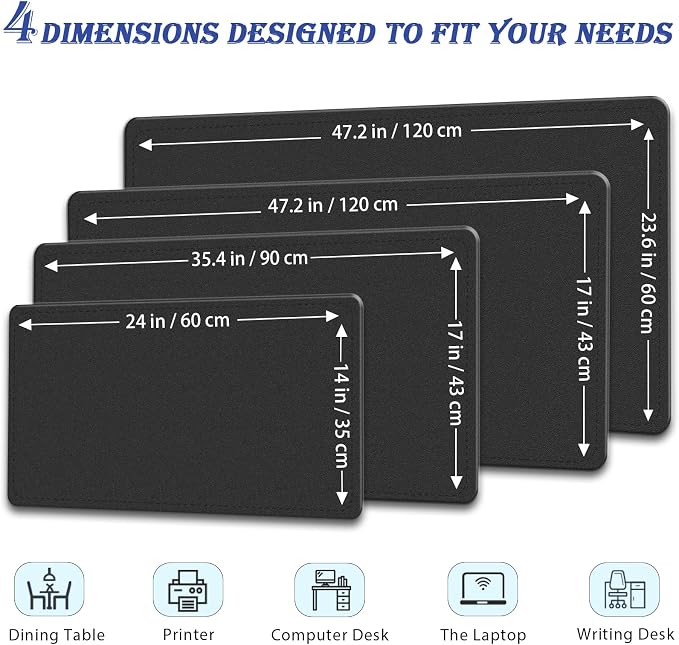 Large Desk Pad, 47.2" x 17" PU Leather Desk Mat for Desktop, Non-Slip Office Desk Mat for Desk, Desk Blotter Pad, Waterproof Computer Pad for Desk, Keyboard Mats for Home & Office (Black)