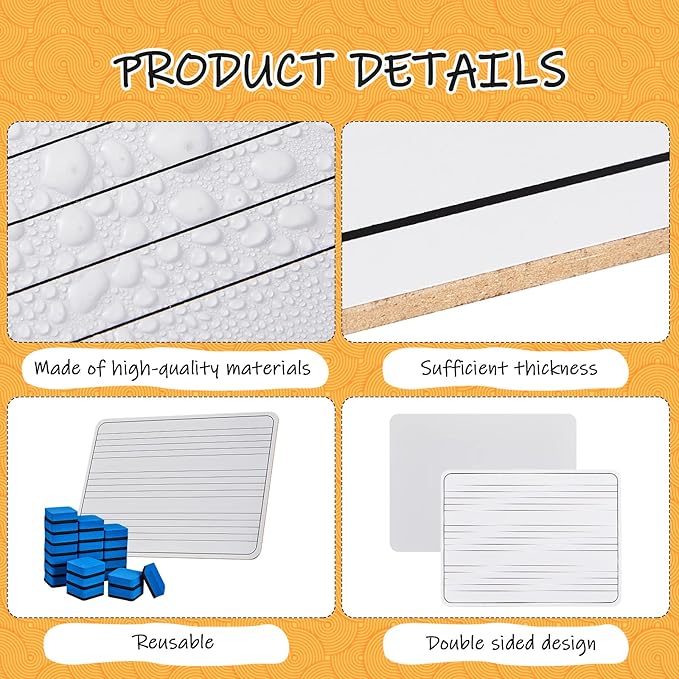 Henoyso 24 Pack Double Sided Dry Erase Music Staff Whiteboard 9x12 Inch Reusable Lapboard with 24 Erasers Portable Classroom Supplies for Students Kids Teachers Musicians Practice