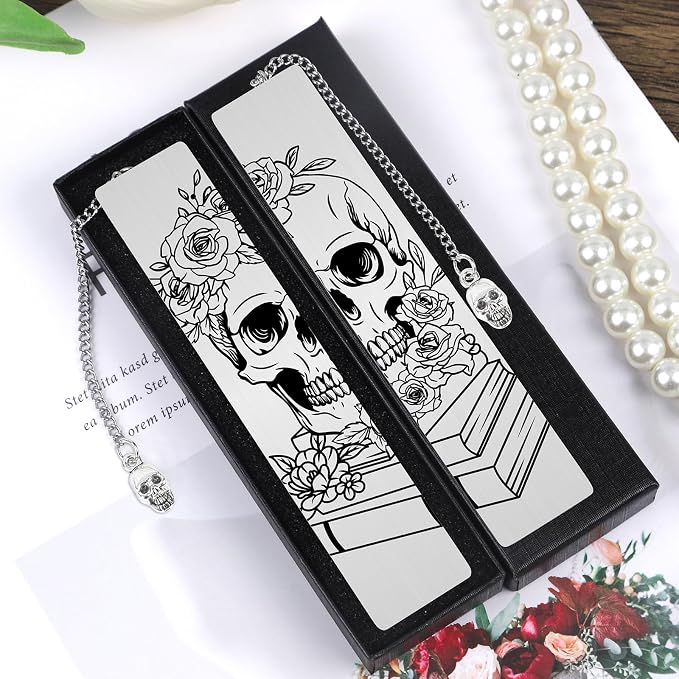 Halloween Skull Horror Bookmarks Gifts - Shejdgart 2PCS Skeleton Book Accessories for Reading Lovers Gothic Bookmark Gifts for Women Halloween Gifts for Women Birthday Thanksgiving Christmas Gifts