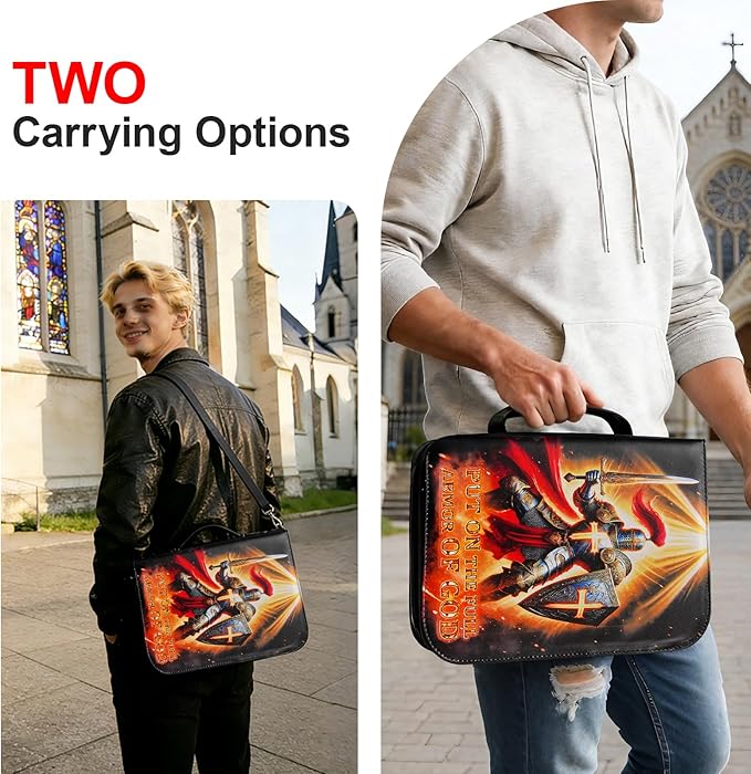 Armor of God Bible Cover for Boys Men Kids, Leather Bible Covers Carrying Case Bag with Shoulder Strap, Religious Christian Pastor Appreciation Gifts for Men, XL