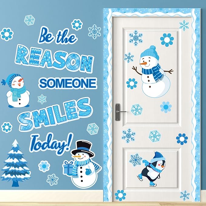 Pasimy Winter Bulletin Board Decorations January Bulletin Board Set Snowman Classroom Decor Be The Reason Someone Smile Cutouts Snowflake Border for Kindergarten Holiday Office Wall Door Supplies