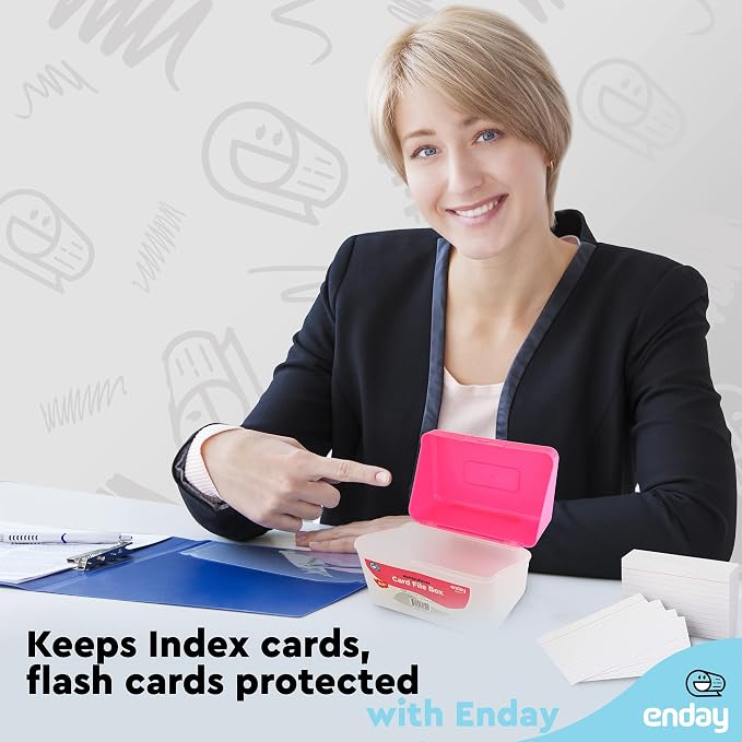 Enday Index Card Box Pink 3x5 Index Card Holder, Index Card Organizer, Flash Card Holder, Holds 250 Cards.