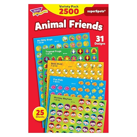 Animal Friends superSpots Stickers Variety Pack from TREND Enterprises, Inc. 2500 ct; 7/16" Incentive Chart Size