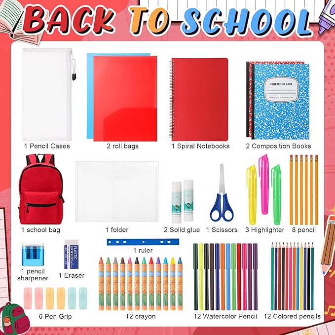 Gilprop 79 Pcs Christmas Gift Box for K-5 Elementary Middle Kit Bundle Bulk Essential for Operation Charity Xmas Gift(Red)