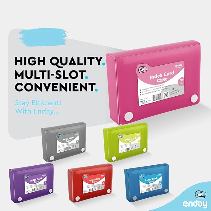 Enday Index Card Holder Pink, 3x5 Note Flash Card Organizer Case, File Box with 5 Dividers, Notecard Box Holds 100 Cards, Also Available in Red, Purple, Green, Blue, Grey, 1 Pack
