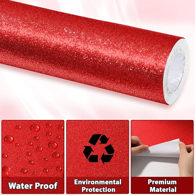 Qyeahkj 17in x 20ft Glitter Bulletin Board Paper Roll Bulletin Board Background Paper Fade Resistant Classroom Decoration Poster Art Craft Home Wall Education Decor Supplies Red