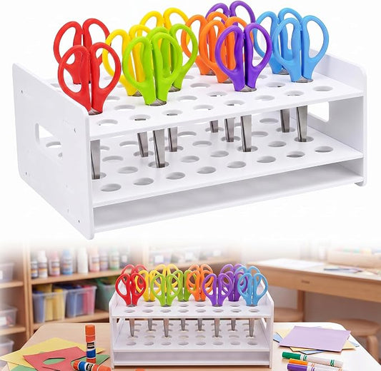 Unittype 40 Holes Scissor Holder White Plastic Scissor Storage Stand Rack Organizer 14 x 10 x 6 Inches Desktop Tool Stand for Classroom Pens Makeup Brushes Barbershop Home Office Craft Supplies