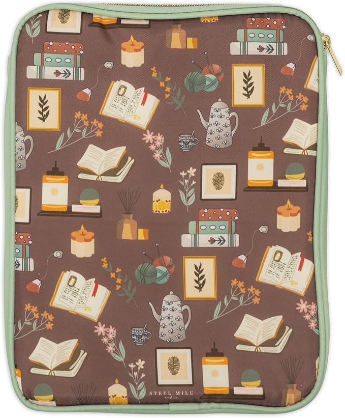 Steel Mill & Co Book Sleeve, Padded Zipper Book Protector for Hardcover & Paperback, 11" x 8" Book Pouch with Front Pocket for Pens, Bookmarks & Supplies (Book Nook- Once Upon A Time)