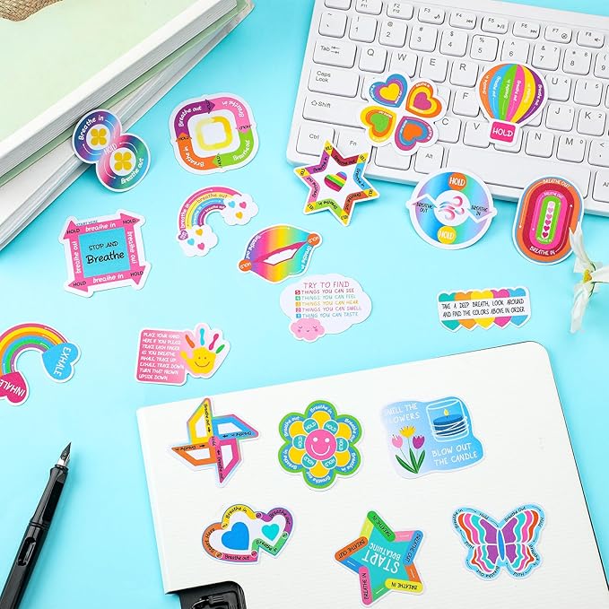 Engrowtic 180 Pcs Anxiety Sensory Stickers Sensory Strips Mindfulness Sticker Calm Anxiety Stickers Adhesive Textured Strips Tactile Fidget Tape for Desk Adults Tension Supplies(Fresh)