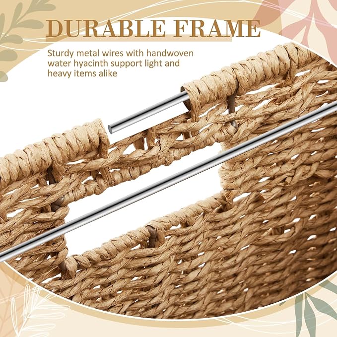 Jingmore Rolling File Box Organizers, Water Hyacinth Letter/Legal Size File Organizer with Lid and Locking Wheels, Collapsible Hand Woven Hanging Filing Cabinet Box for Office/Home Decor, Natural
