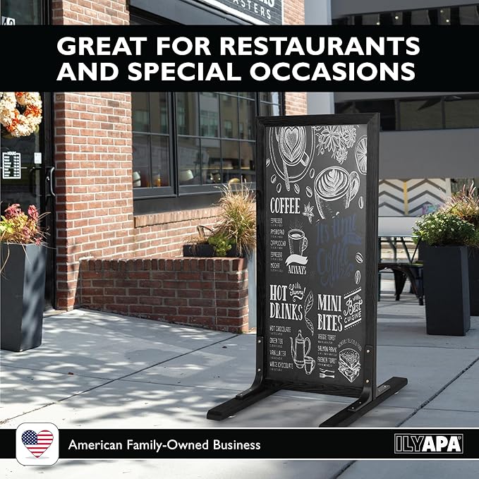 Ilyapa Large Chalk Board Sign - Free Standing Sidewalk Easel - Outdoor Menu for Restaurant, Food Truck, Party, or Wedding - 42x18 Inch - Black