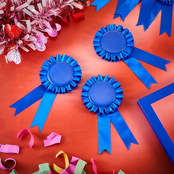 Henoyso 18 Pcs Blank Award Ribbon 1st Place Rosette Prize Award Medals Ribbons Recognition Participation Badges for Competition DIY Party Accessory Science Fair Talent Show(Blue)